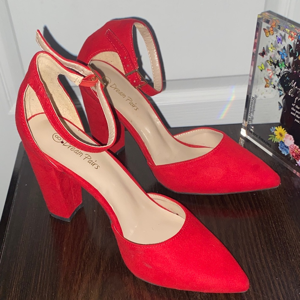 Dream Pairs Bold Red Block Heels